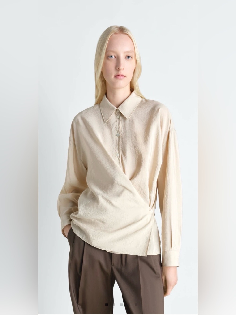 Lemaire Straight Collar Twisted Shirt in Dry Silk, size 38 / Medium